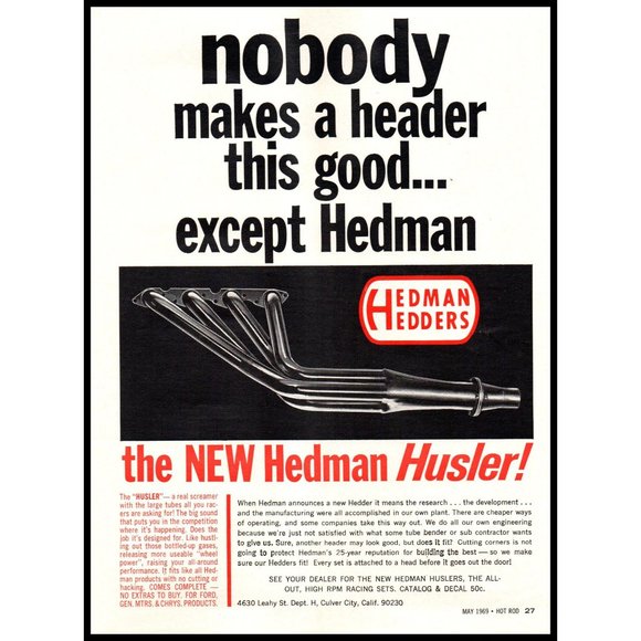 1969 Hedman Husler Headers Vintage Print Ad Muscle Car Performance Parts Photo - Picture 1 of 1